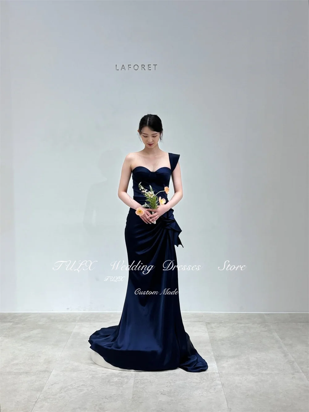 TULX – robe de soirée de forme sirène, élégante, en Satin, pour séance Photo de mariage coréen, asymétrique épaule dénudée, longue robe de soirée, Corset personnalisé