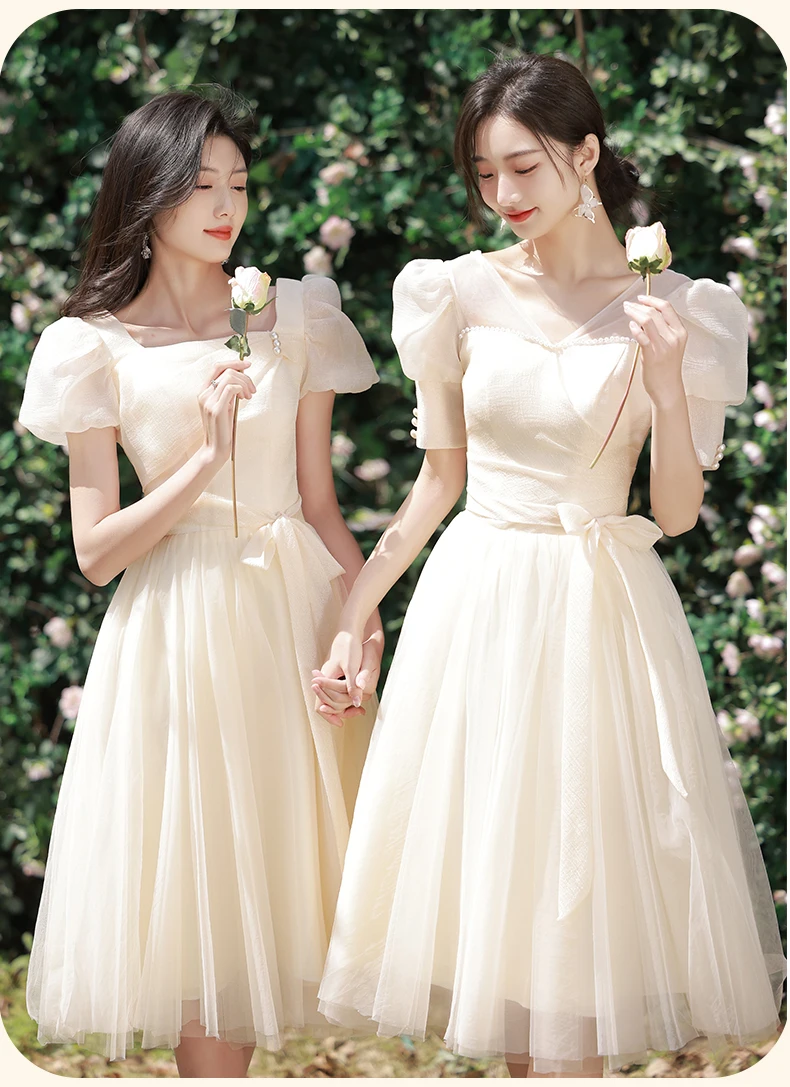 

New Bridesmaid Dresses 4Styles Elegant Dress Women For Wedding Party Female Mid-Length A-Line Banquet Gowns