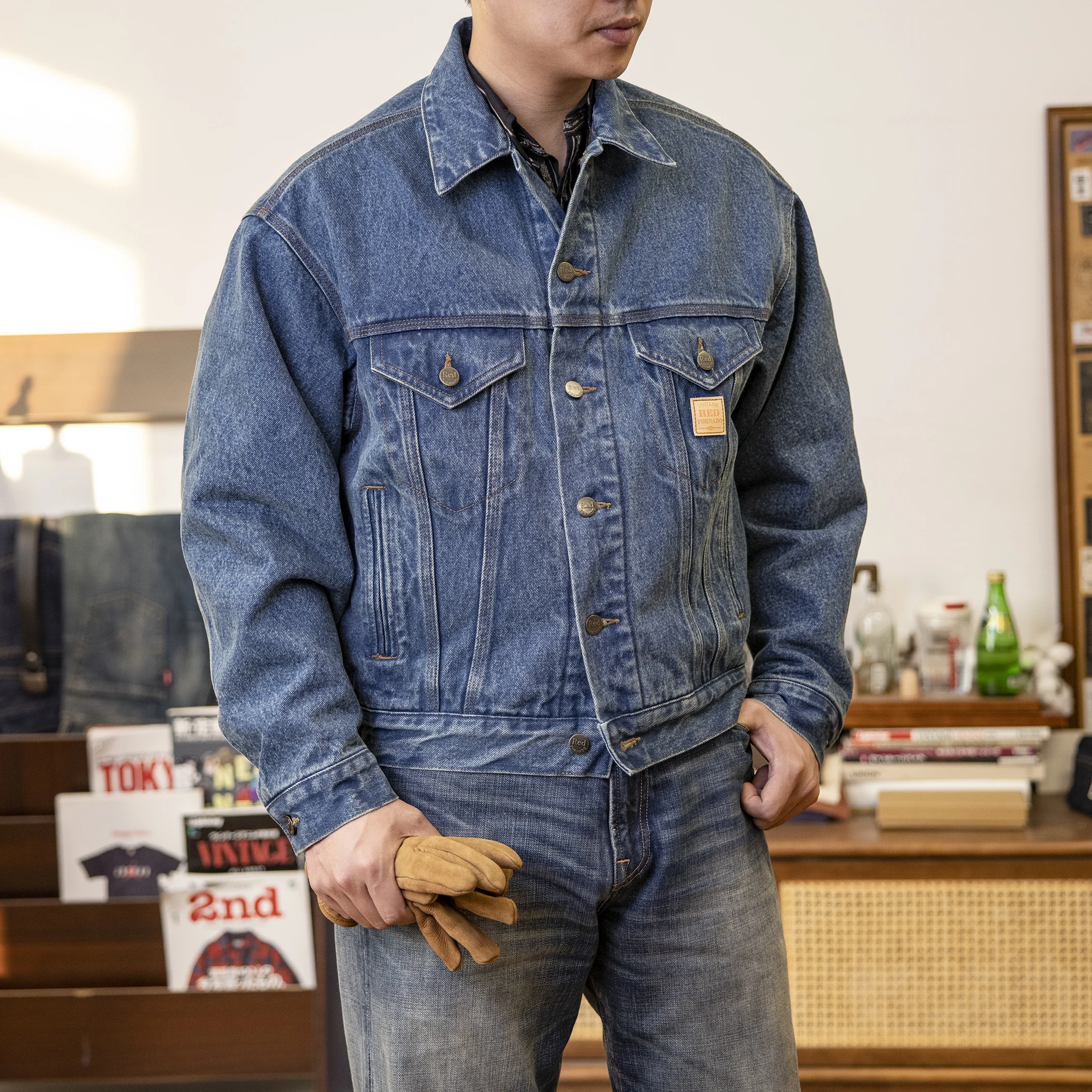 J10-0004 Big Size 15oz High Quality Cotton Denim Jacket Casual Stylish Washed Stormrider Coat