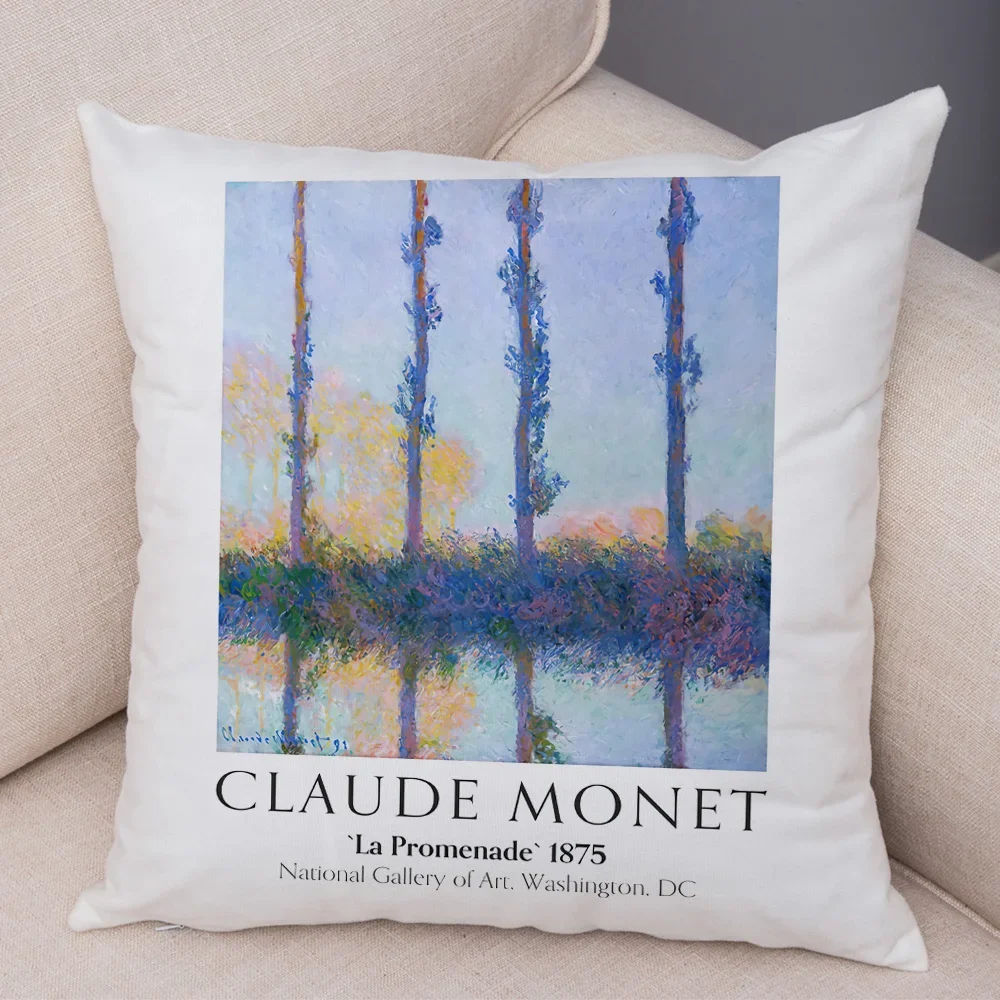 Claude Monet Exhibition Watercolor Soft Plush Pillow Case Nordic Cushion Cover Decor Throw Pillowcase for Sofa Home Car 45x45cm