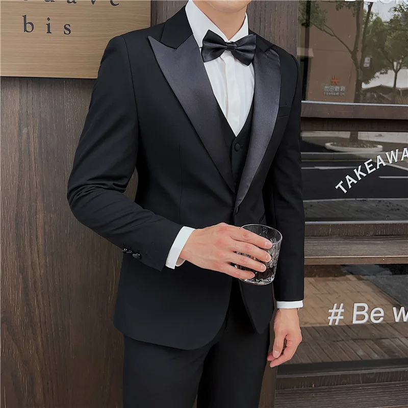 Europe and The United States Autumn New Fashion Men's Suit Three-piece Suit Advanced Color Matching Slim Wedding Reception Set.