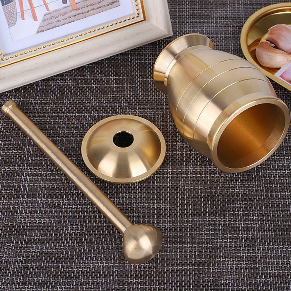 

Brass Mortar Pestle Heavy Duty Non Skid Herb Spice Grinder Manual Golden Kitchen Tools seasooning pounder Easy Clean