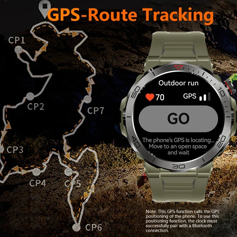 Military GPS Smart Watch Men 466*466 AMOLED HD Screen Outdoor Compass Heart Rate Oxygen Monitoring Bluetooth Call Smartwatch