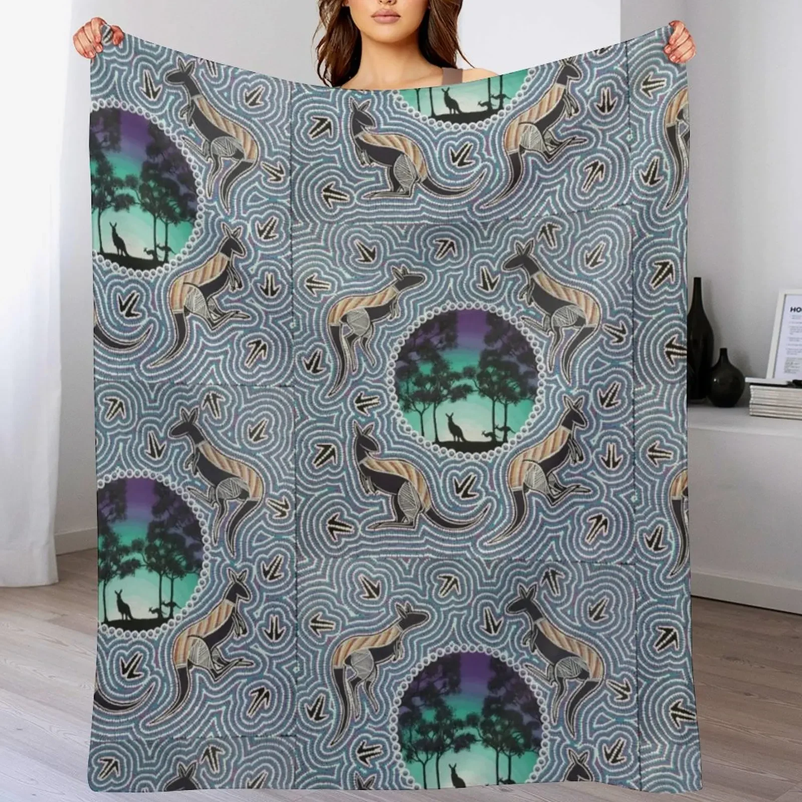 

Kangaroo dreaming Dawn hunting Throw Blanket Soft Big Camping Blankets