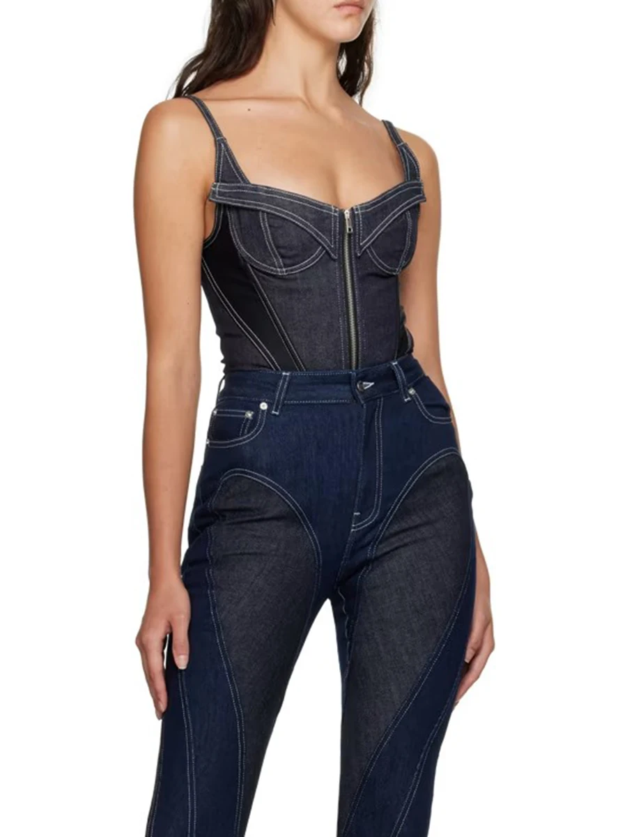 VGH-Combishort Sexy Amincissant pour Femme, Combishort à Col Carré, Couleur Unie, Fermeture Éclair, Taille Haute, Dos aux