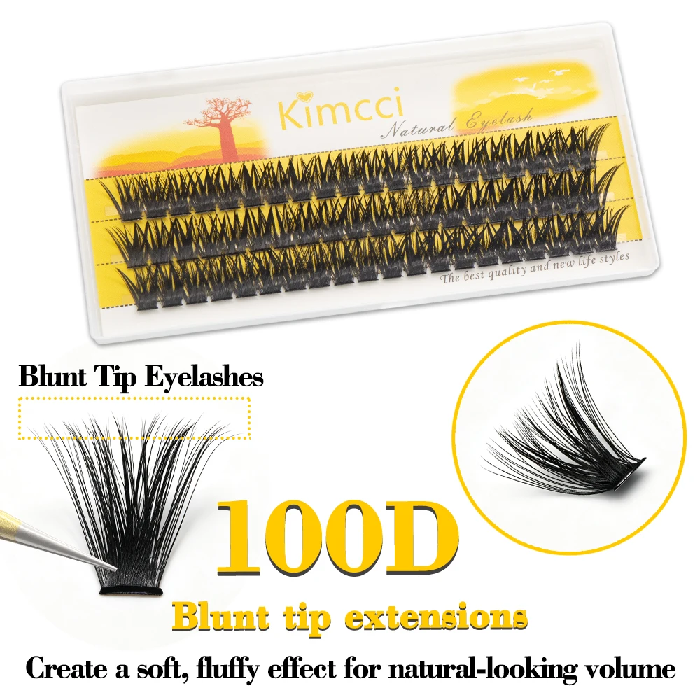 Kimcci 100D 3D Blunt Tip AEyelashes Fluffy & Natural Voluminous Lashes Soft Everyday False Eyelashes for Daily Glam Makeup Tools