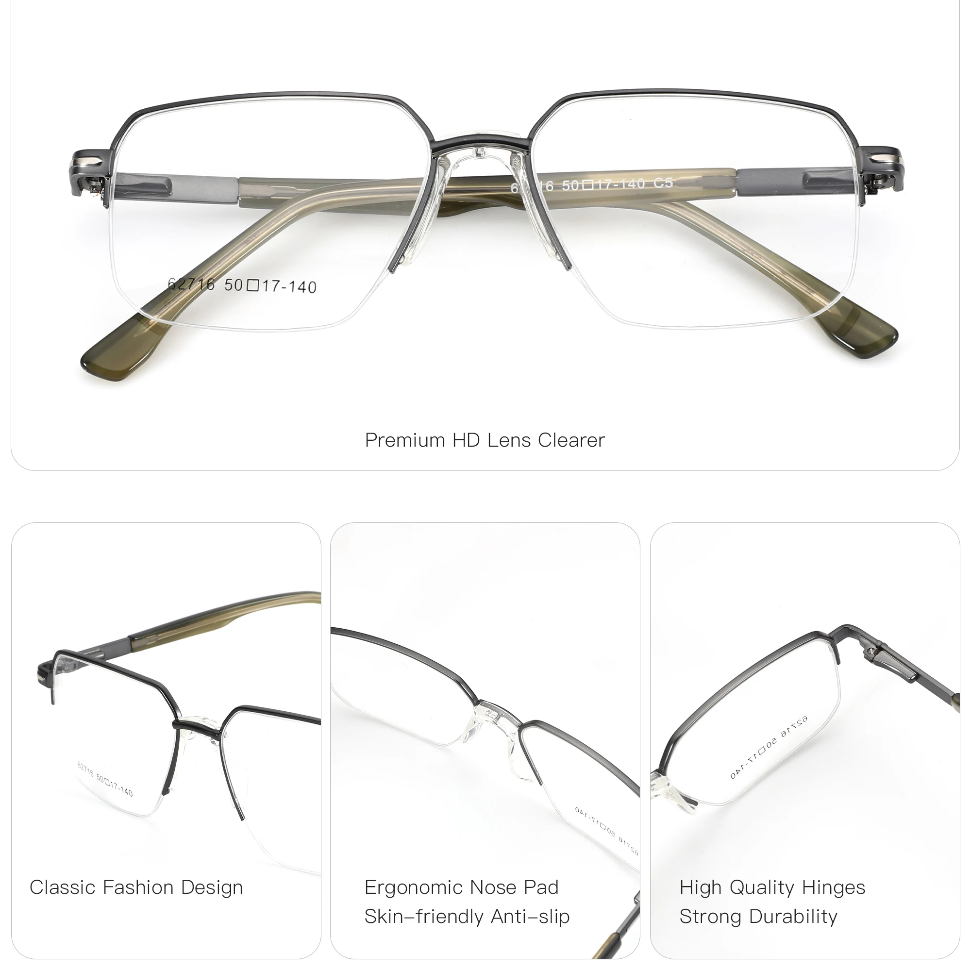 BLUEMOKY Lightweight metal rectangular prescription glasses for men with square myopia, anti blue light multifocal discoloration - Image 6