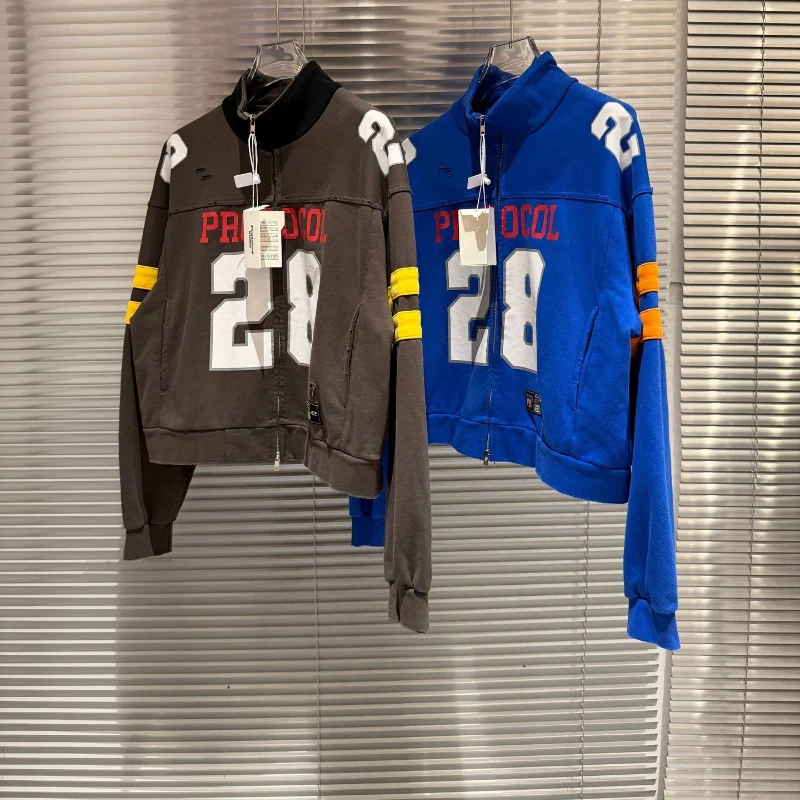 Protocol Index Football Uniform Jacket Coat Washed Out Damaged Embroidery Patched Shirt