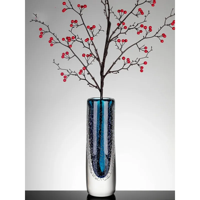 

Premium light luxury, blue galaxy crystal glass vase ornament, living room dining table, flower arrangement