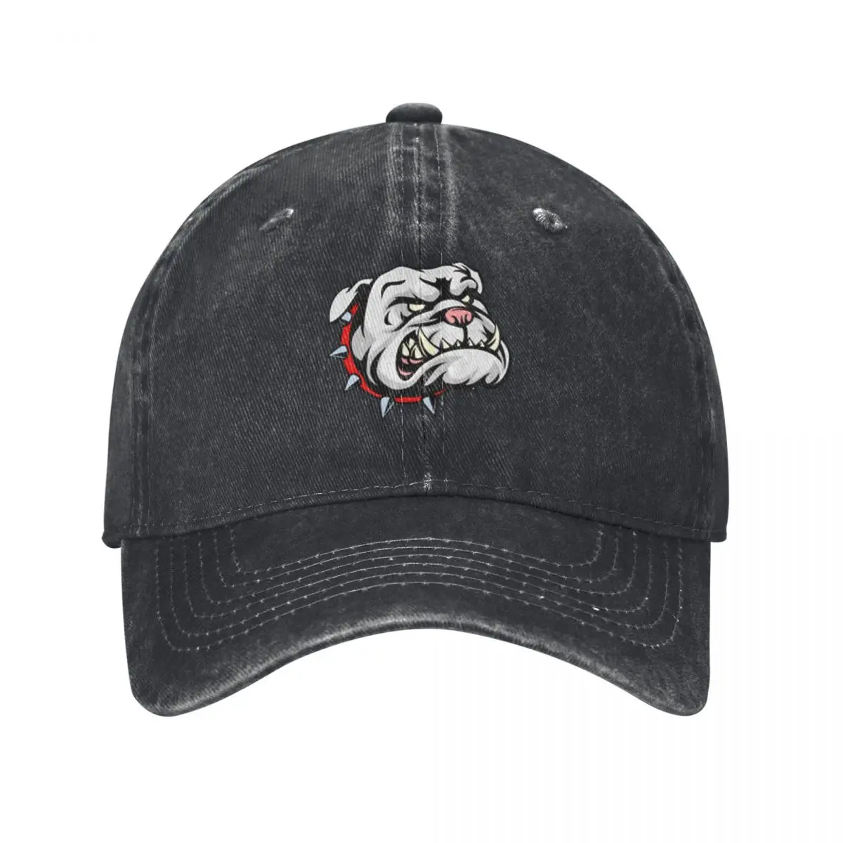 

Bulldog Red Black White Baseball Caps Vintage Denim Washed Headwear Unisex Style Outdoor Running Hats