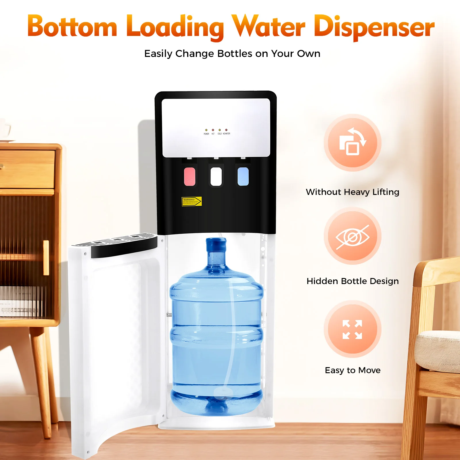 

5 Gallon Bottom Load Water Dispenser for Home, Hot & Cold Standing Water Cooler Dispenser with 3 Water Outlets for Offices, Gyms