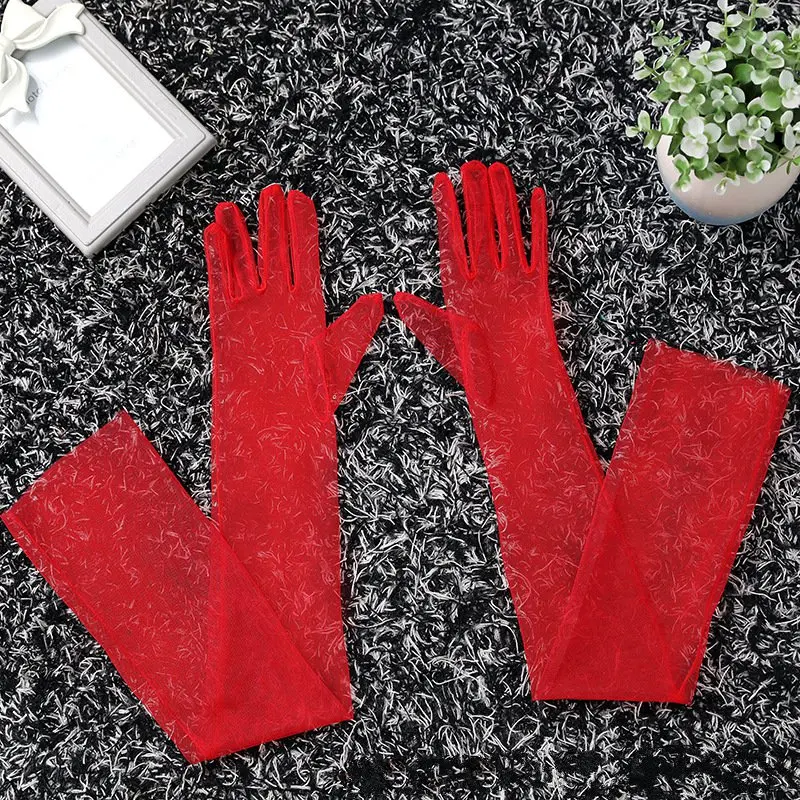 Guantes de boda para mujer, dedos completos, guantes nupciales para novia y damas de honor, manga de tul, guantes para ocasiones de disfraces de Proms