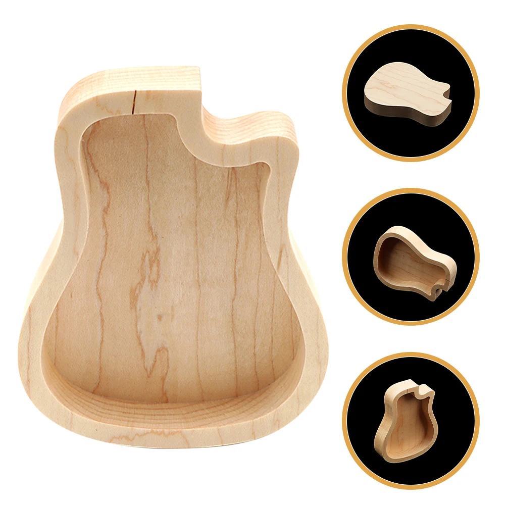 

Guitar 120*96mm Maple Wood Storage Organizer Portable Guitar Shaped Case for Ukulele Picks
