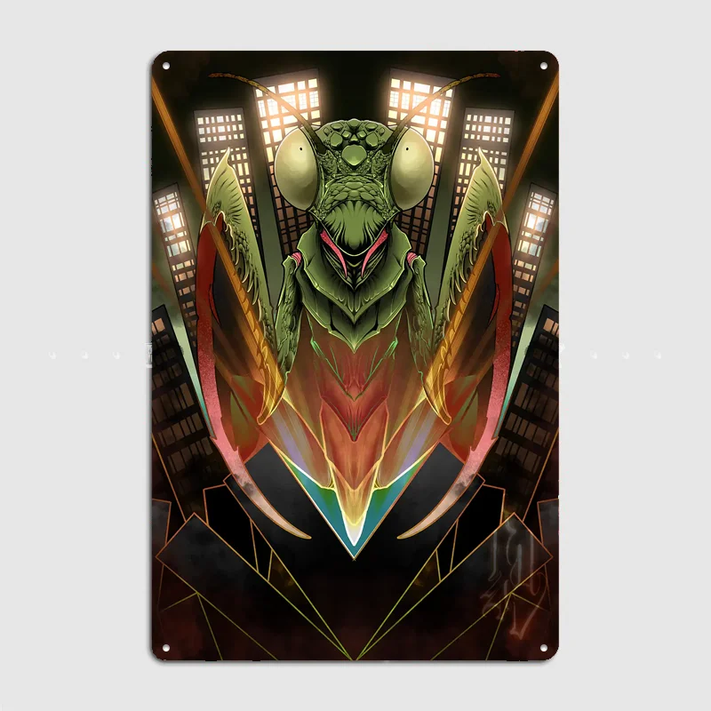 Giant Mantis Retro Poster Metal Posters Sign Indoor Outdoor Room Decoration Home Bar Decor Wall Decor