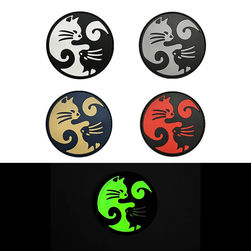 Cat Yin-Yang Pattern Round Patch Pvc Luminous Material Arm Patch with Velcro, Decorative Patch for Bags and Clothing, As A Gift
