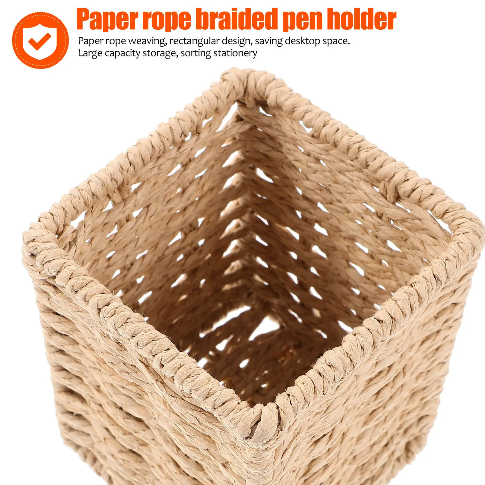 Vertical Woven Holder Desk Stationery Storage Organizer Pen Pencil Organizer Cup Home Office Supplies Paper Rope Basket