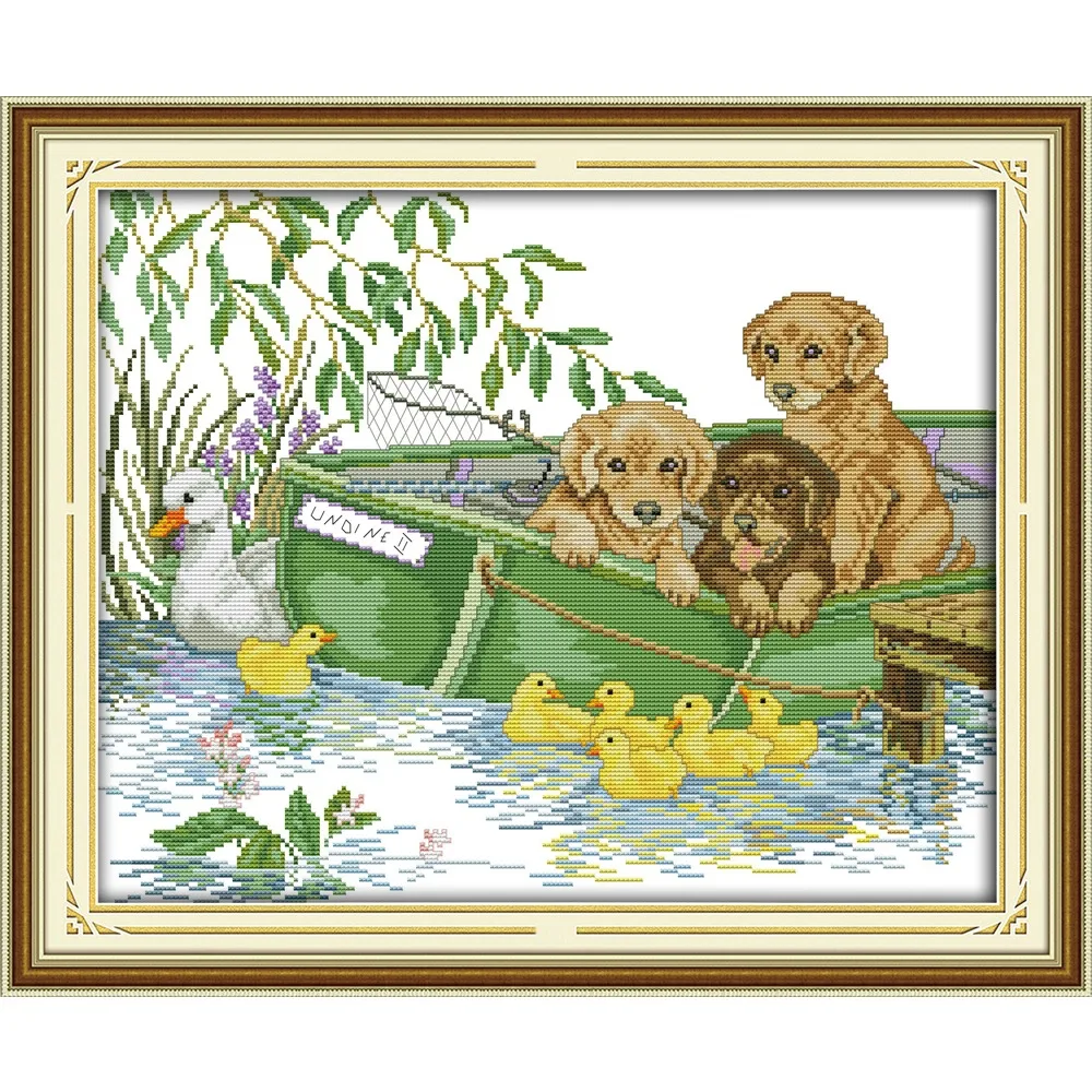 

Joy Sunday New Stamped Cross Stitch Ki,11CT/14CT/16CTDIY Easy Pattern Aida Fabric Embroidery Set-Three Puppies (2)