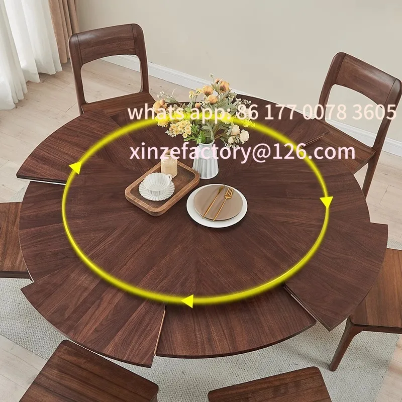 

Customizable rotary retractable round dining table can expand the household solid wood multi-functional small apartment table