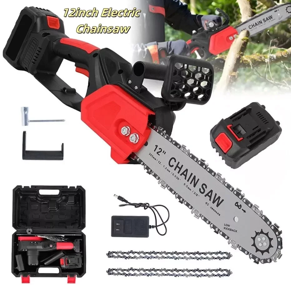 

12Inch Cordless Chainsaw High Power 21V Household Brushless Electric Handheld Chainsaw Electric Cutting Tool With Battery Charge