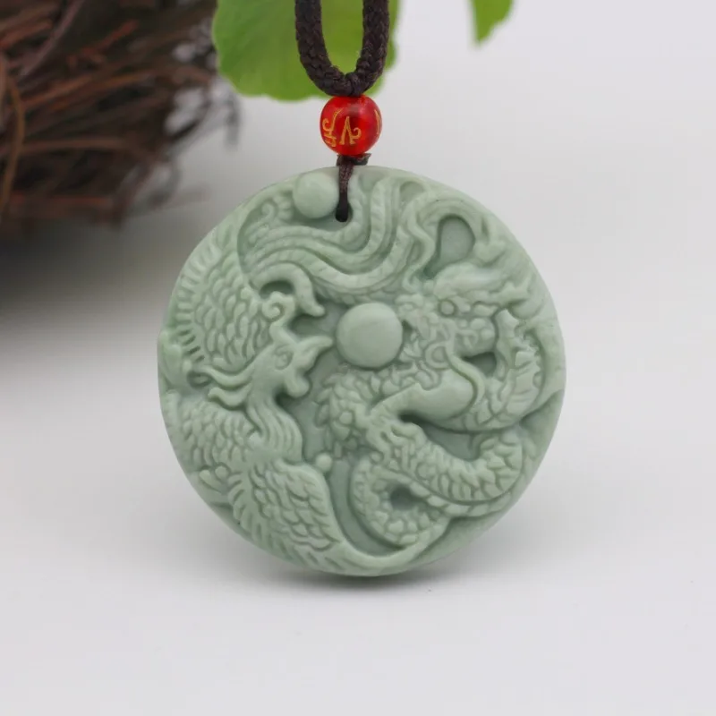 Natural Light Green Jade Dragon Phoenix Pendant Necklace Hand-carved Fashion Charm Jewelry Chinese Amulet Gifts for Women Men