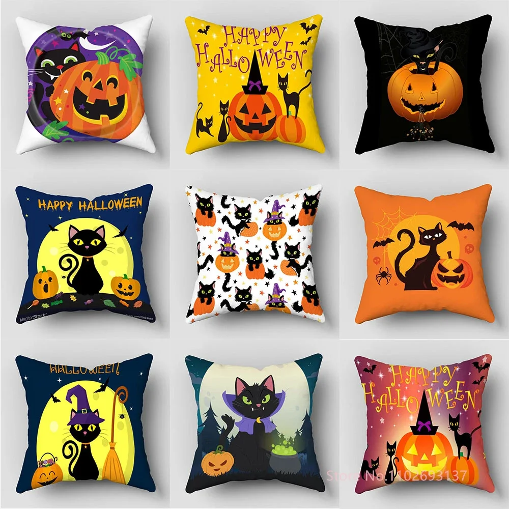 

Halloween Cat Pillow Cover Custom Festival Home Decorative Square Wedding Print Pillowcase Any Sizes Throw Cover Fabric