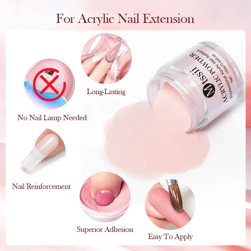 Kit de unhas acrílicas, pó de cristal, líquido acrílico com conjunto de escova, acrílico rosa e branco para extensão de unhas, escultura profissional