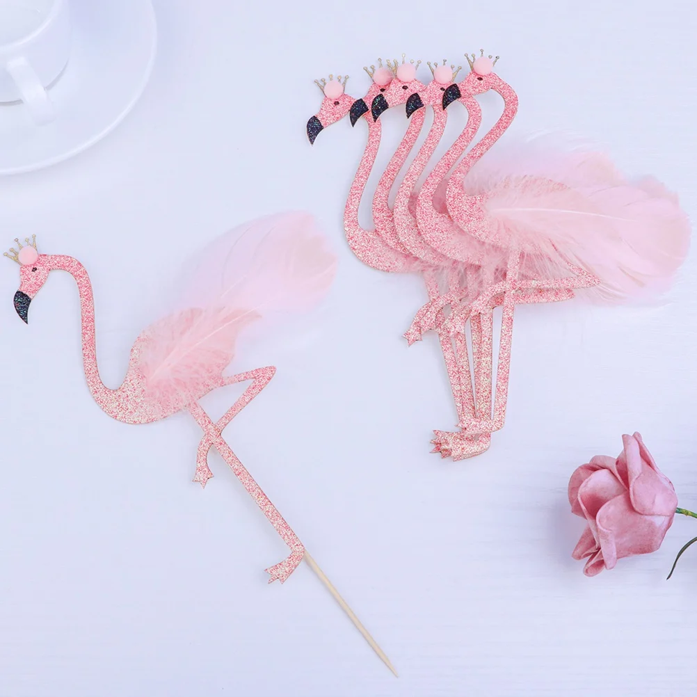 

5 Pcs Cake Insert Creative Topper Flamingo Pick Birthday Decor Dessert Decoration