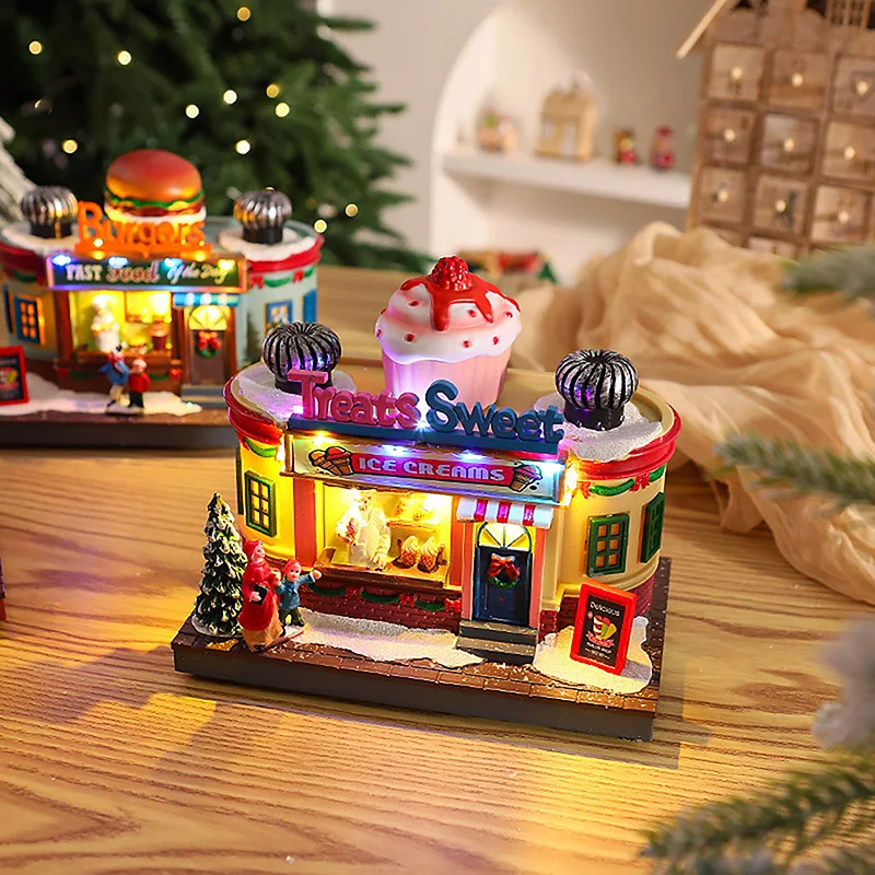Christmas Gift Glowing Music Box USB Rechargeable Resin Window Display Children Rotating Music Box Christmas Lights