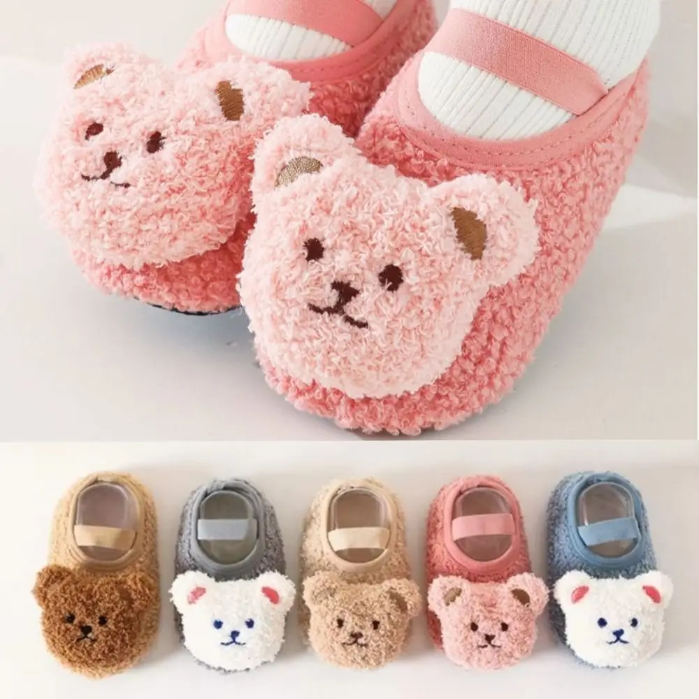 New Winter Warm Baby Slippers Soft Cute Cartoon Bear Infant Floor Socks Anti-slip Newborn Learning Walking Shoes Baby Boat Sock