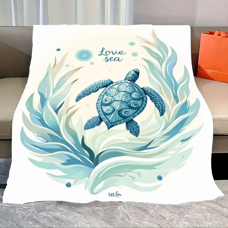 

1pc Flannel Blanket "Ocean Turtle Blanket - Love Sea Style, Soft Cozy for Beach & Home Decor"