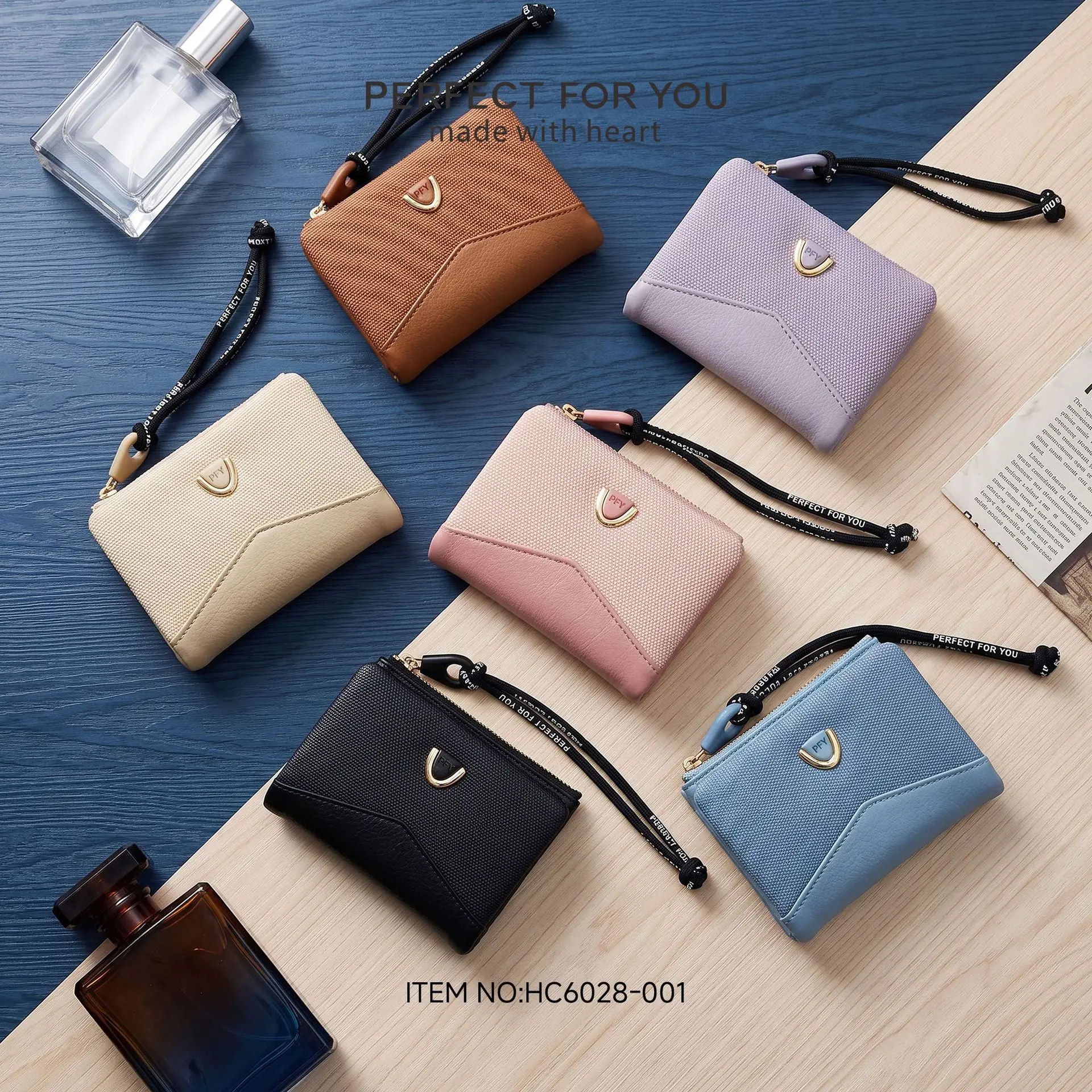 PU leather spliced women's short zipper wallet with large capacity and multiple compartments women's clutch