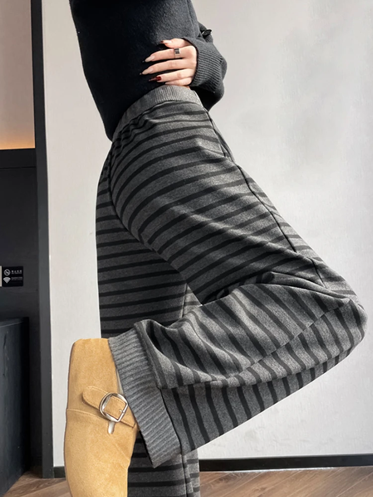 

Women's Fce Lined Drapey Striped Straight Leg Casual Pants Autumn Winter New Sle Versatile Slimming Wide Leg Long Trousers