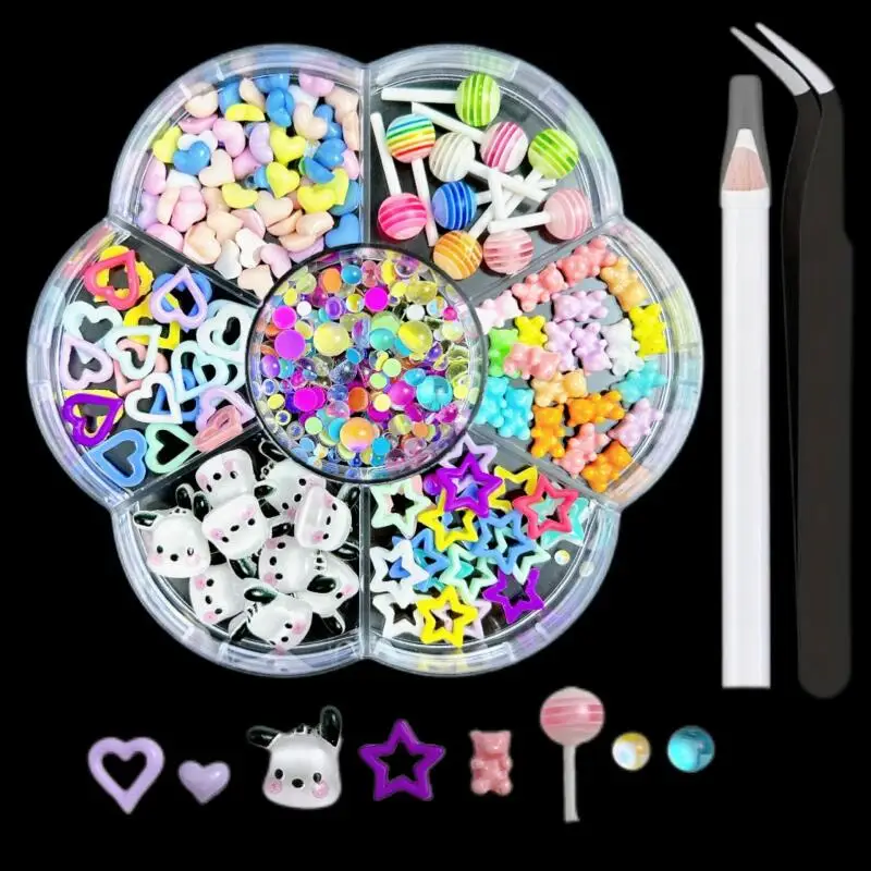 1 Doos Hars Willekeurig Gemengd Gummy Beer Nagel Bedels 3d Kleurrijke Hart Ster Nail Art Decoratie Accessoires Diy Manicure Benodigdheden
