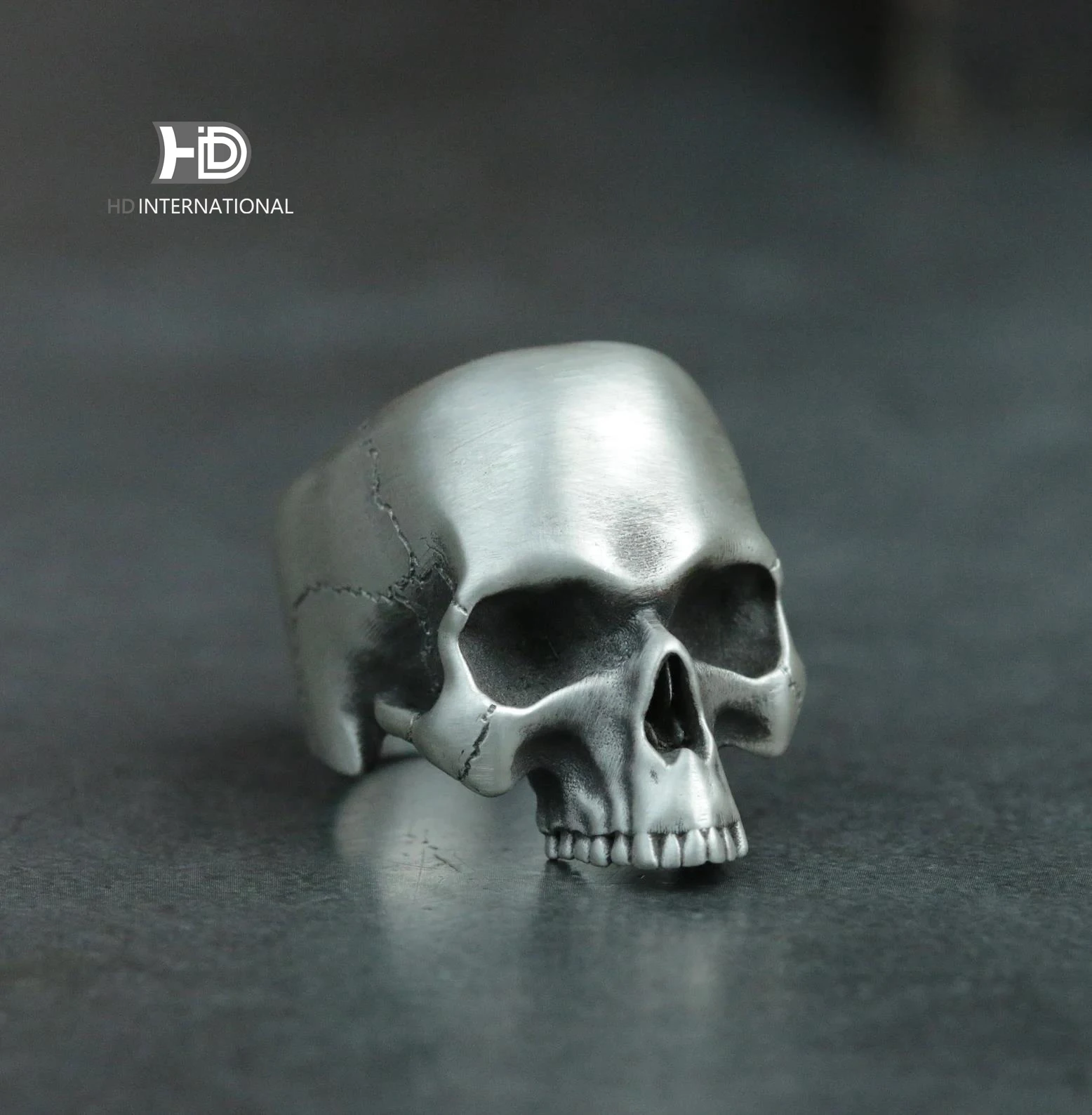 Battle-damaged skull Unique Heavy Sugar Skull Ring half jaw mens skull biker masonic Statement Brass 925 silver handmade custom