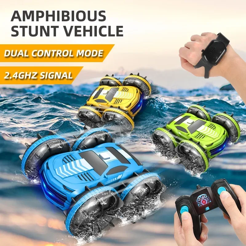 2in1 RC Car 2.4GHz Remote Control Boat Waterproof Radio Controlled Stunt Car 4WD Vehicle All Terrain Beach Pool Toys for Boys