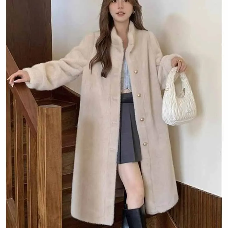 Women Leisure Long Sleeves Fur Top Coat Autumn Winter Female Long Faux Fur Jacket Ladies Fashion Thicken Plush Outwear