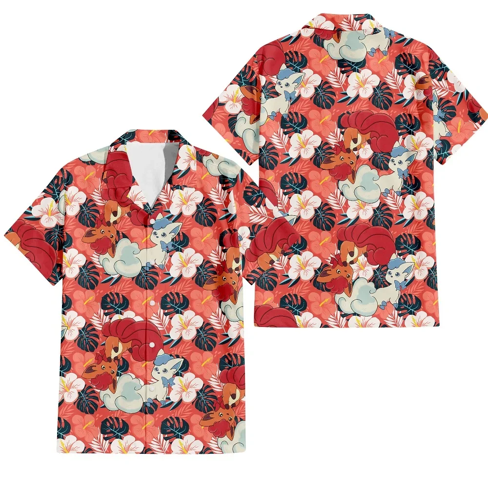 Summer Anime Style Pattern Printing Cartoon Animal Oversized Hawaiian Short Sleeved Shirt For Men\'s Original Harajuku Clothes