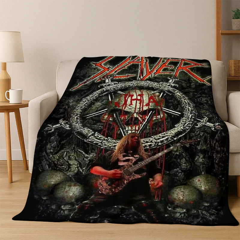 3D Slayer Heavy Metal Rcck Band Sign Flannel Blanket Soft Warm Blanket Throw Blanket for Bedroom Living Room Bed Travel Picnic