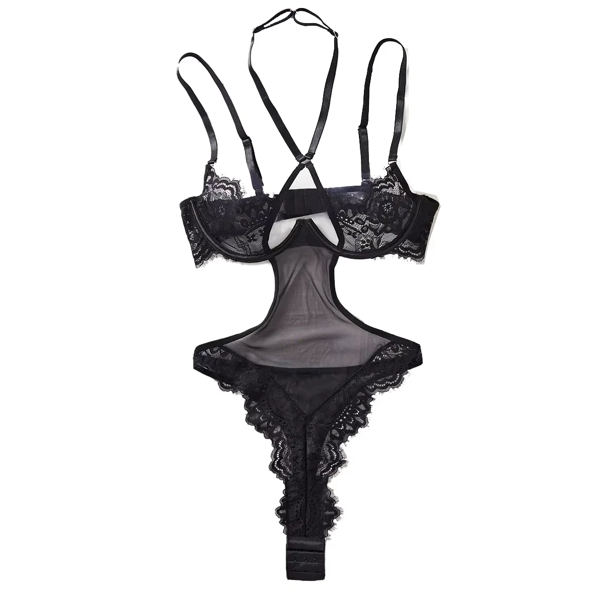 

2025 New Sexy Fashion Steel Ring Underwear Women's Lace Lace Mesh See-Through Erotic Hanging Onlyfan