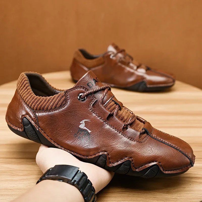 Sneakers for Men Casual Leather Shoes Men Lace Up Low Heel Soft Sole Loafers Comfortable Social Shoe Male Moccasins Drive Shoes