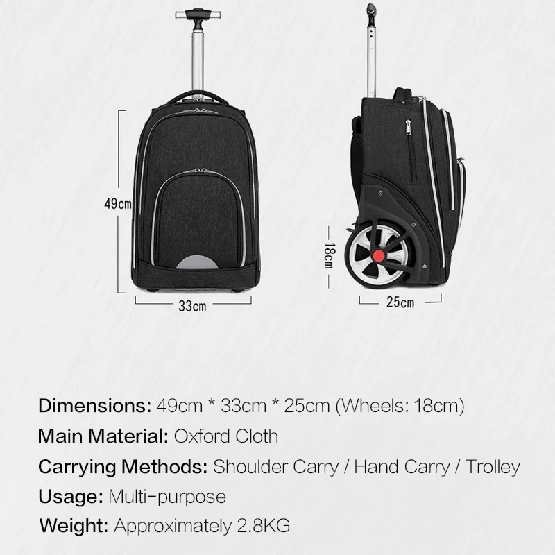 Trolley Rolling Backpack with Wheels Large Capacity Travel Business College Student School Bag Laptop Compartment Luggage Bag