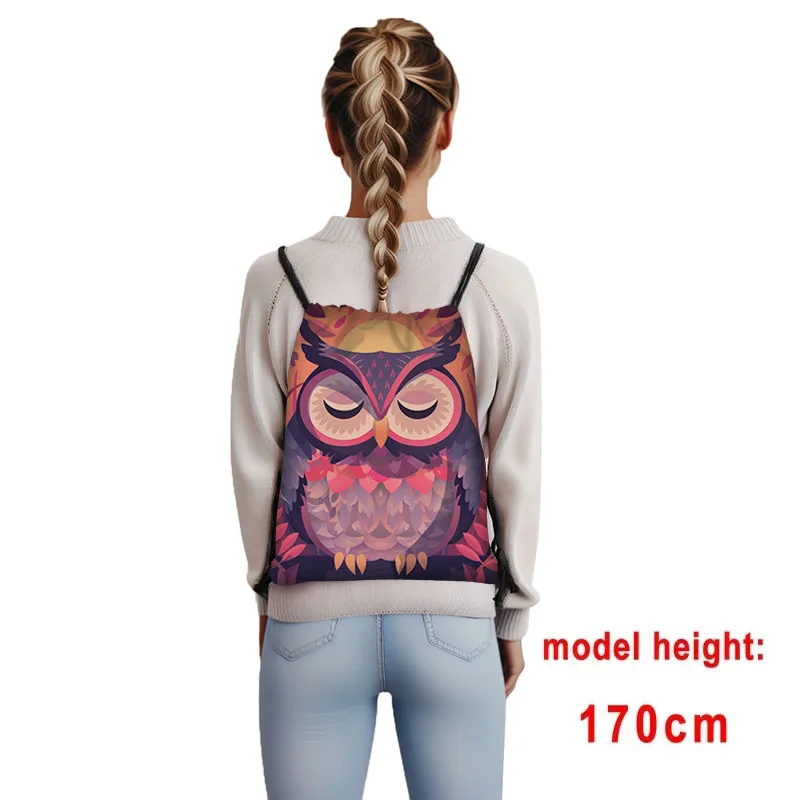 Watercolor Owl Backpacks Cartoon Owl Moon Children Drawstring Bag School Bags Outdoor Shoulder Bag Shoes Holder Storage Bags