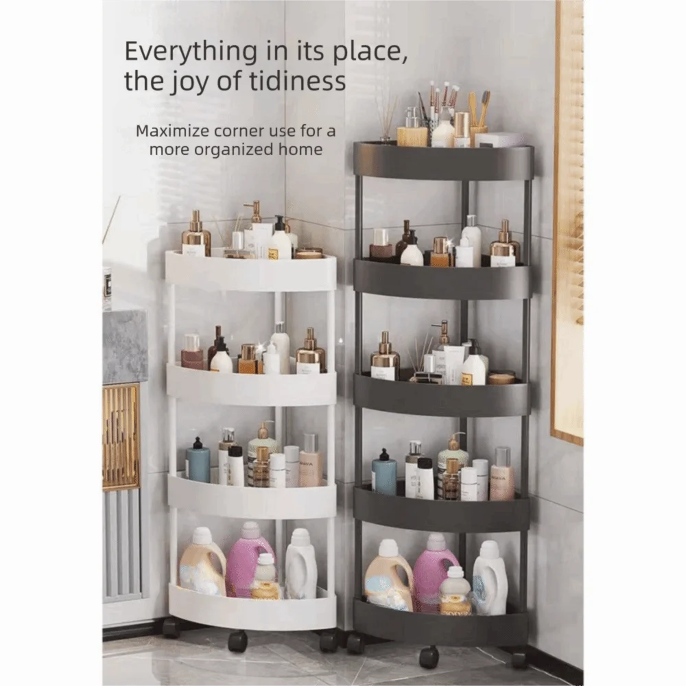 Multi-Tier Corner Storage Rack Large Capacity Detachable Tiers Mobile Storage Rack with Wheels Triangle