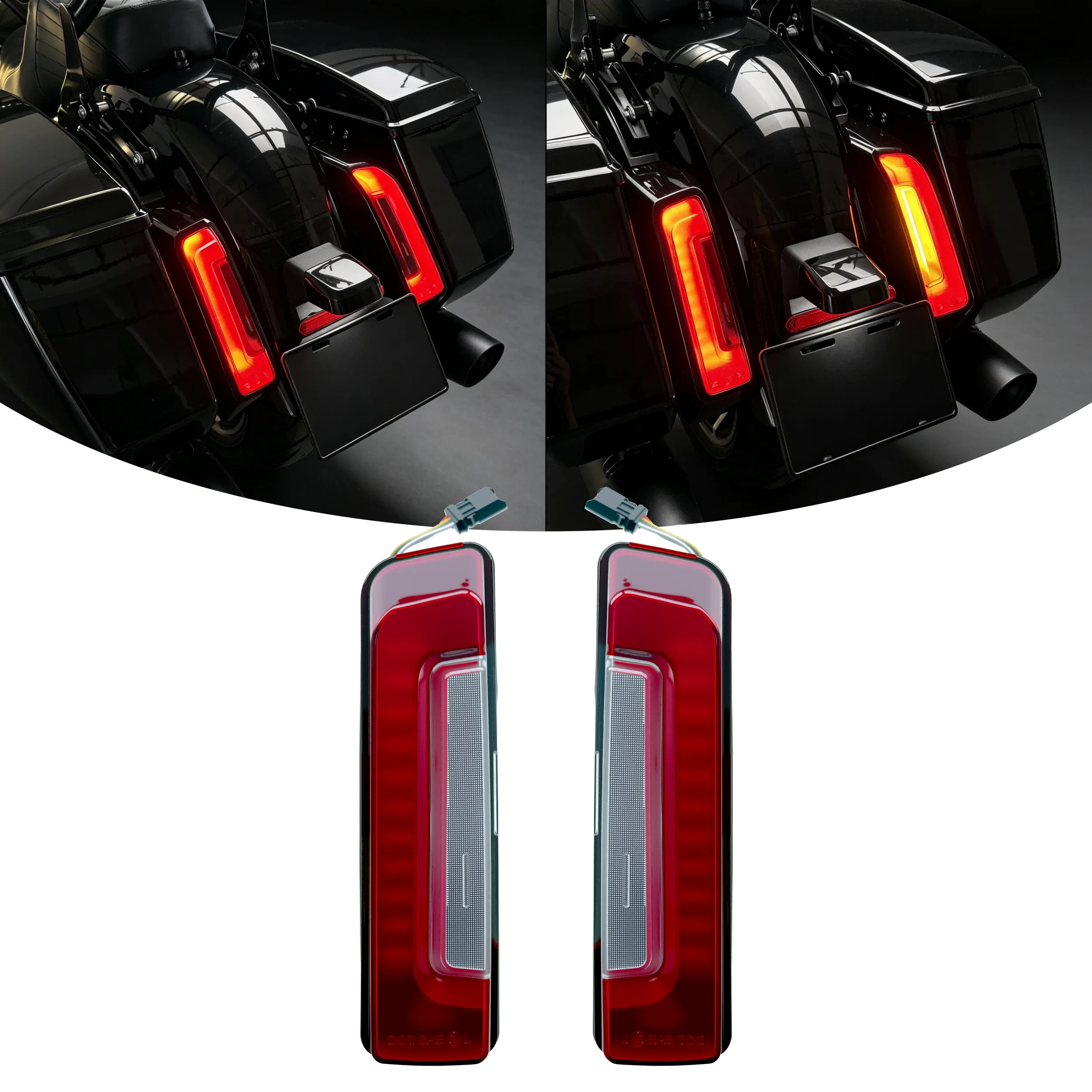Motorcycle LED Saddlebag Tail Light Running Brake Turn Signal Lamp for Harley Davidson Touring 23.5‑26 Street Glide Road Glide