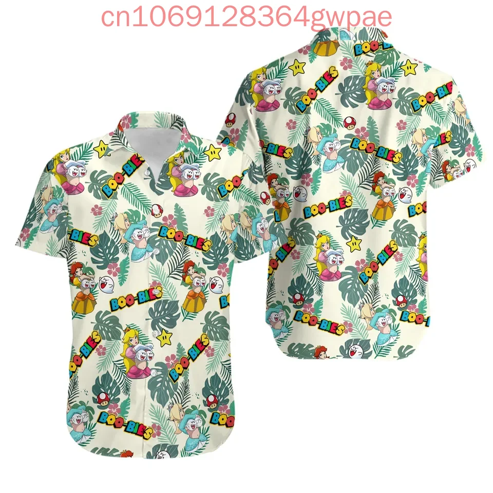 Game Super Mario Hawaiian Shirt Men's Women's Casual Short Sleeve Shirt Princess Peach Beach Shirt Fashion Resort Kids Shirt