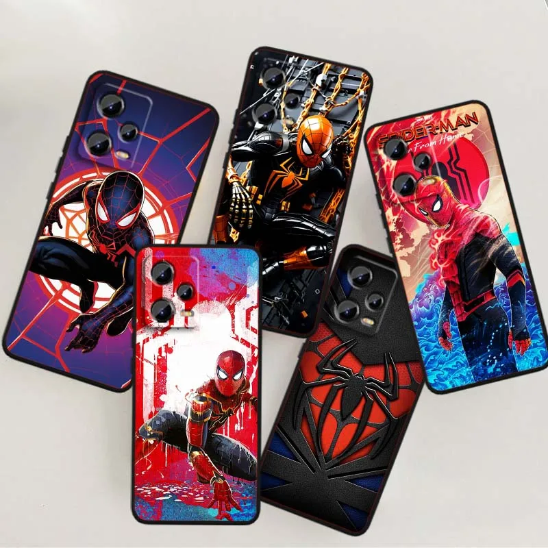 

Marvel Spider Man logo For Xiaomi Redmi Note 14 13 12 12S 11E 11 11S 11T Pro Plus 4G 5G Black Soft TPU Cover Phone Case