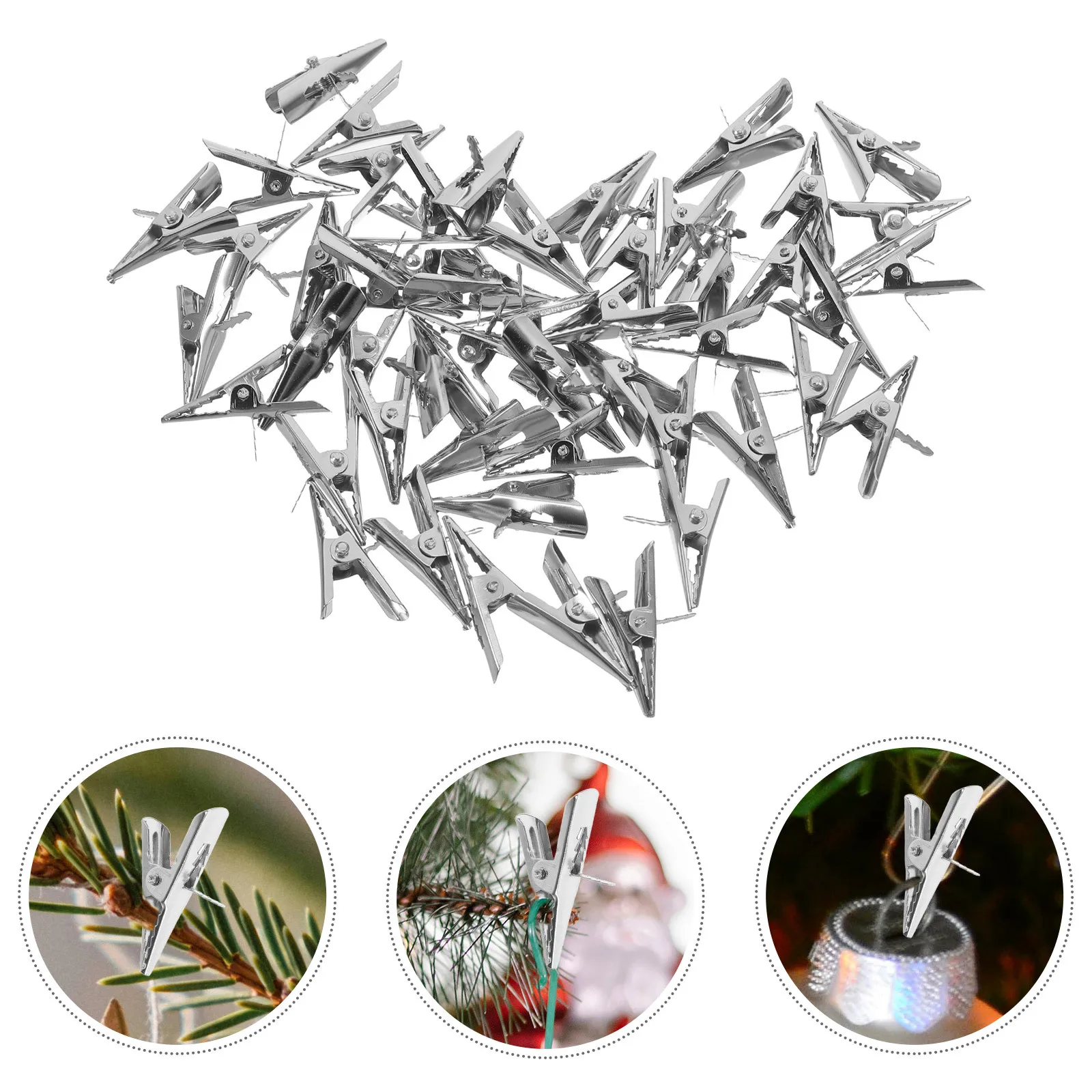 

50pcs Christmas Ornament Clips Metal Decorative Clips For Xmas Tree Wreath Home Decor Iron Adornment Clamps Multifunctional