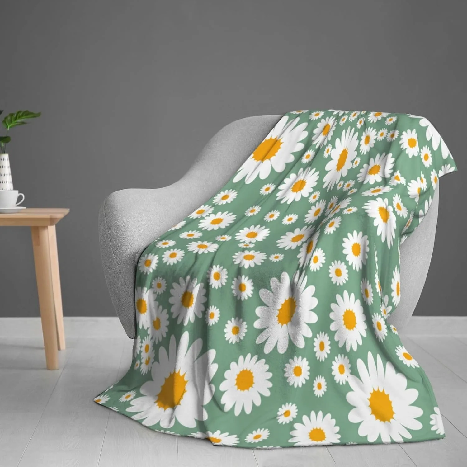 1PC White Daisy pattern Throw Thin Blanket Gifts for Couch Bed Car Home Camping For Lovely Flowers Fruit Lovers all season use