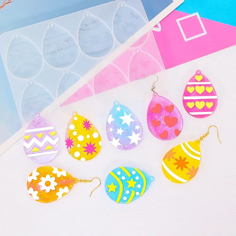 DIY Ostern Kaninchen Ei Ohrringe Gussform Schmuck Harz Gussform Ostern Serie Anhänger Silikonform für Schlüsselanhänger Herstellung