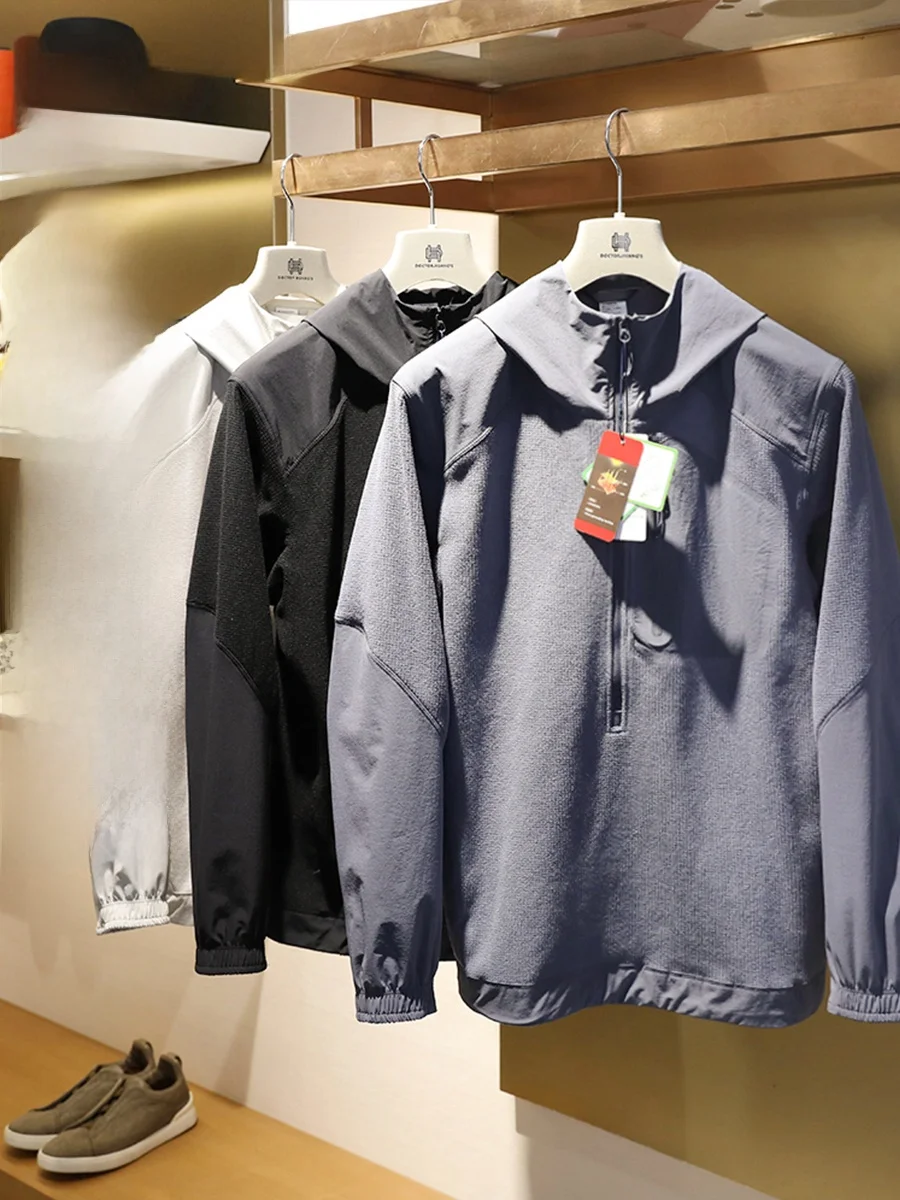 

Spring 2025 Men's Outdoor Casual Sports Lightweight Hooded Knitted Warm Fce Jaet Anti-Wrinkle Polyester Urban Faion